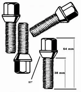 Exclusieve Aanbieding Wielbouten staal verchroomd 4 stuks. M14 X 1.5 key 17 schroefdraad 38, 57°